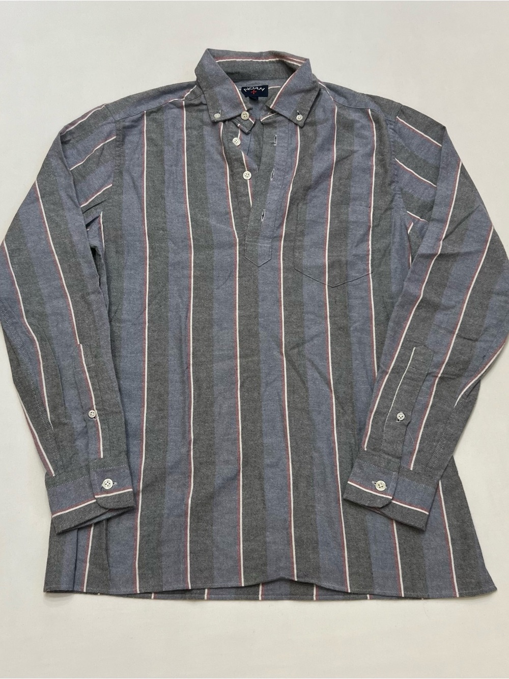 Noah Vertical Stripe Popover Pullover Long Sleeve Shirt Sz XS Casual Streetwear